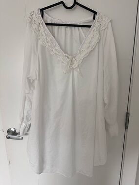 Vintage Monty Victorian Cotton Nightgown | White Lace Trim Honeymoon Sleep Dress